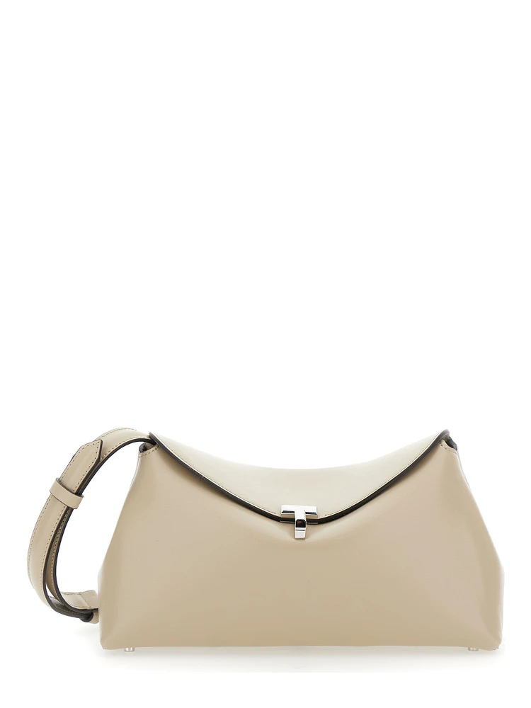 T-Lock Beige Crossbody Bag with T-Closure in Suede Woman