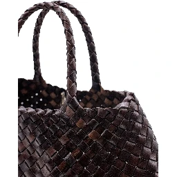 Santa Croce Brown Handbag with Two Top Handles and Interwoven Design in Leather Woman