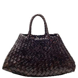 Santa Croce Brown Handbag with Two Top Handles and Interwoven Design in Leather Woman
