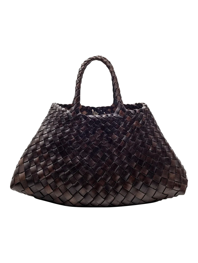 Santa Croce Brown Handbag with Two Top Handles and Interwoven Design in Leather Woman