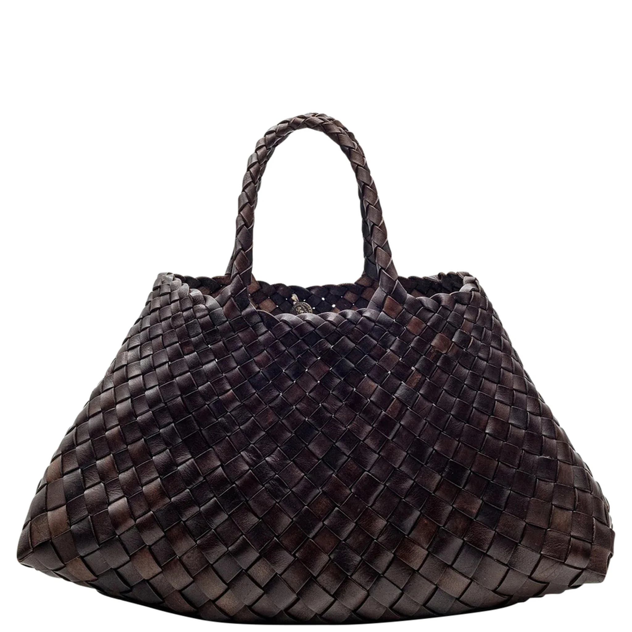 Santa Croce Brown Handbag with Two Top Handles and Interwoven Design in Leather Woman