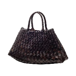 Santa Croce Brown Handbag with Two Top Handles and Interwoven Design in Leather Woman