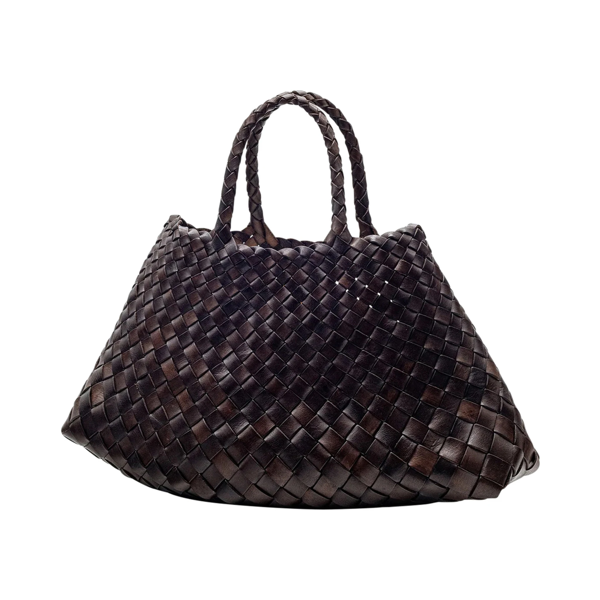 Santa Croce Brown Handbag with Two Top Handles and Interwoven Design in Leather Woman