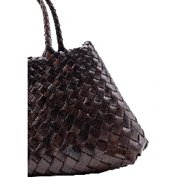 Santa Croce Brown Handbag with Two Top Handles and Interwoven Design in Leather Woman