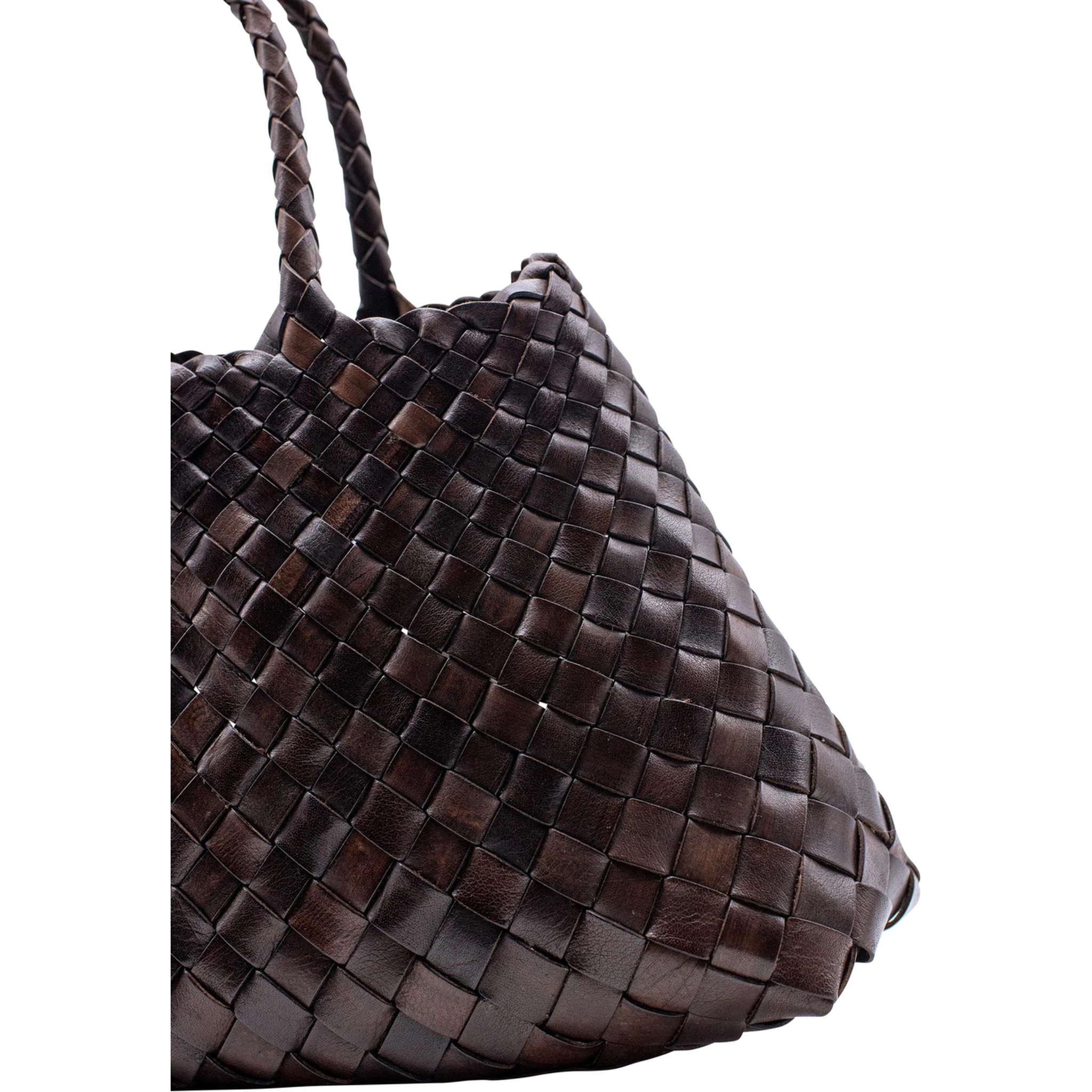 Santa Croce Brown Handbag with Two Top Handles and Interwoven Design in Leather Woman