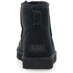 Classic Mini Black Ankle Boots with Logo Patch on the Rear in Suede Woman