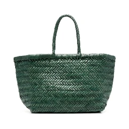 Triple Jump Green Handbag with Two Top Handles and Woven Design in Leather Woman