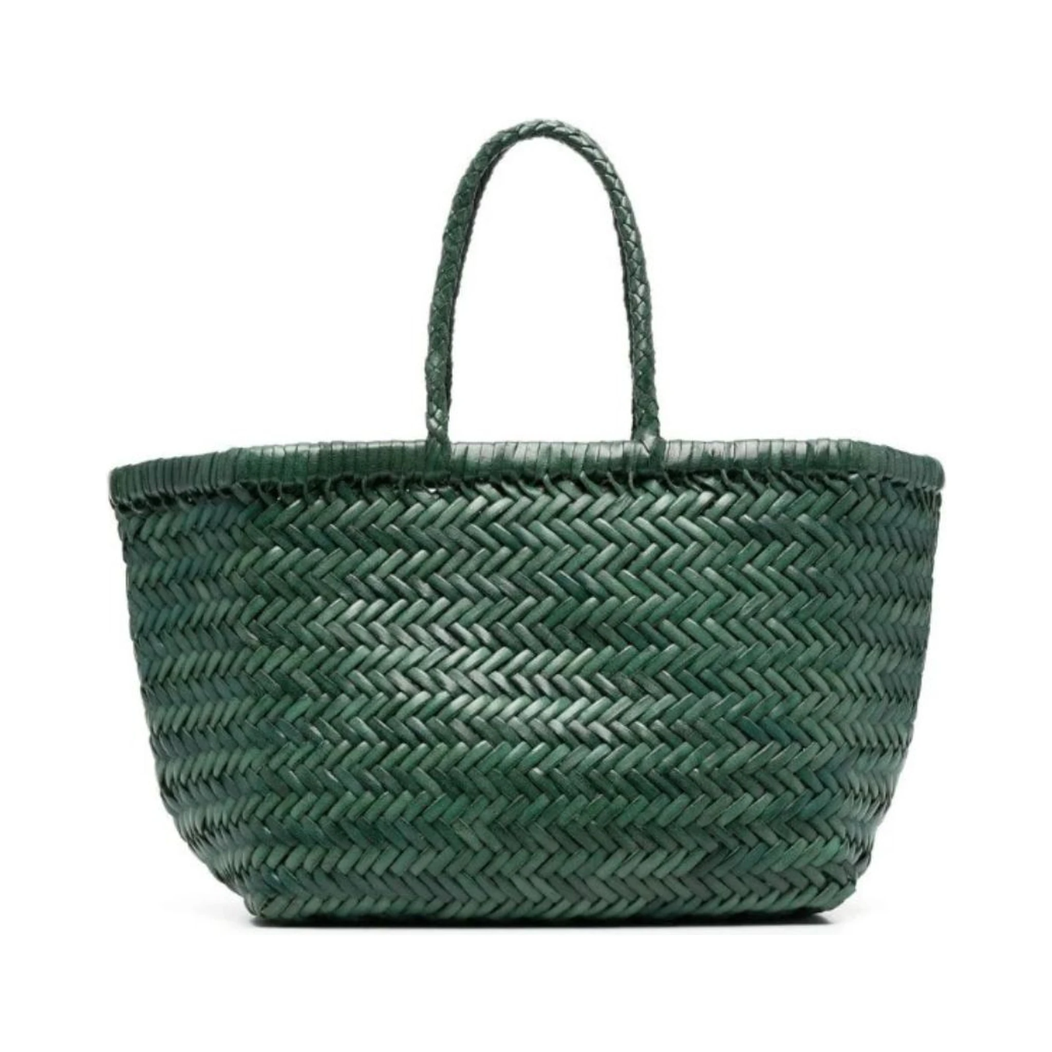 Triple Jump Green Handbag with Two Top Handles and Woven Design in Leather Woman