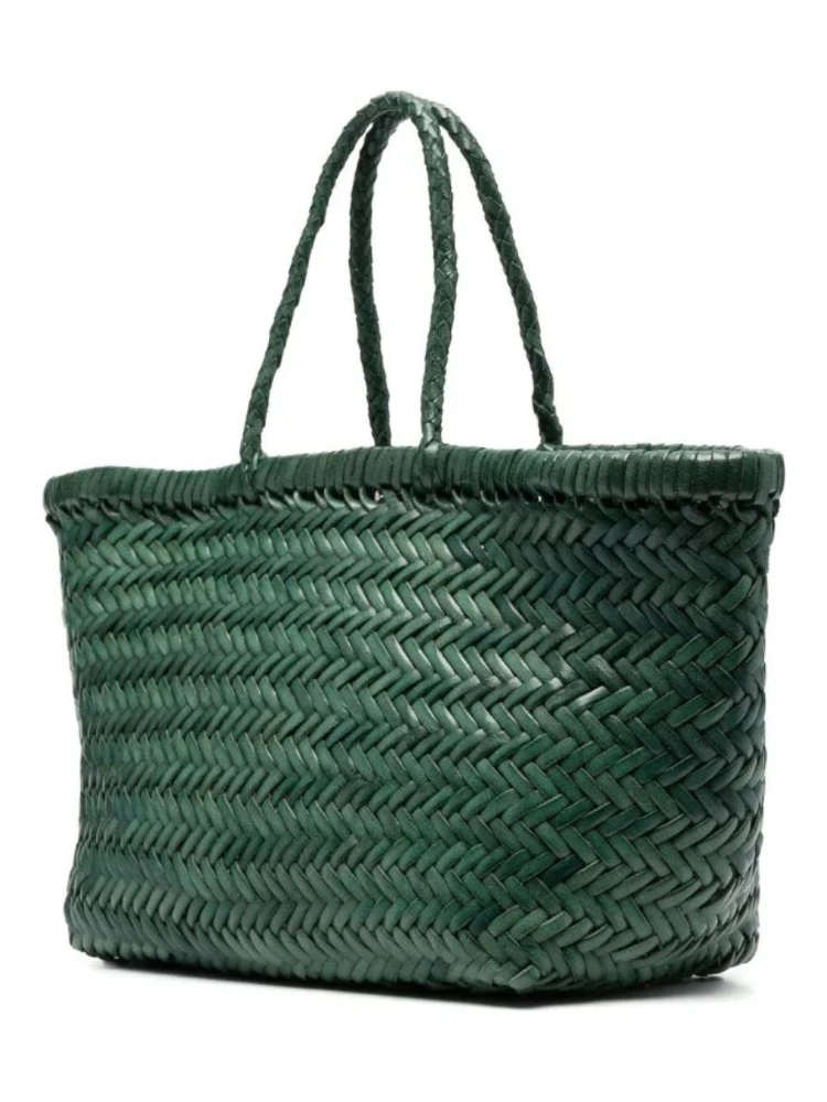 Triple Jump Green Handbag with Two Top Handles and Woven Design in Leather Woman alternative