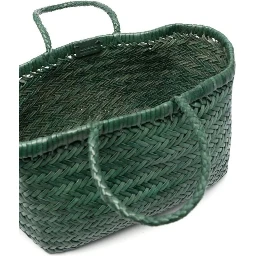 Triple Jump Green Handbag with Two Top Handles and Woven Design in Leather Woman
