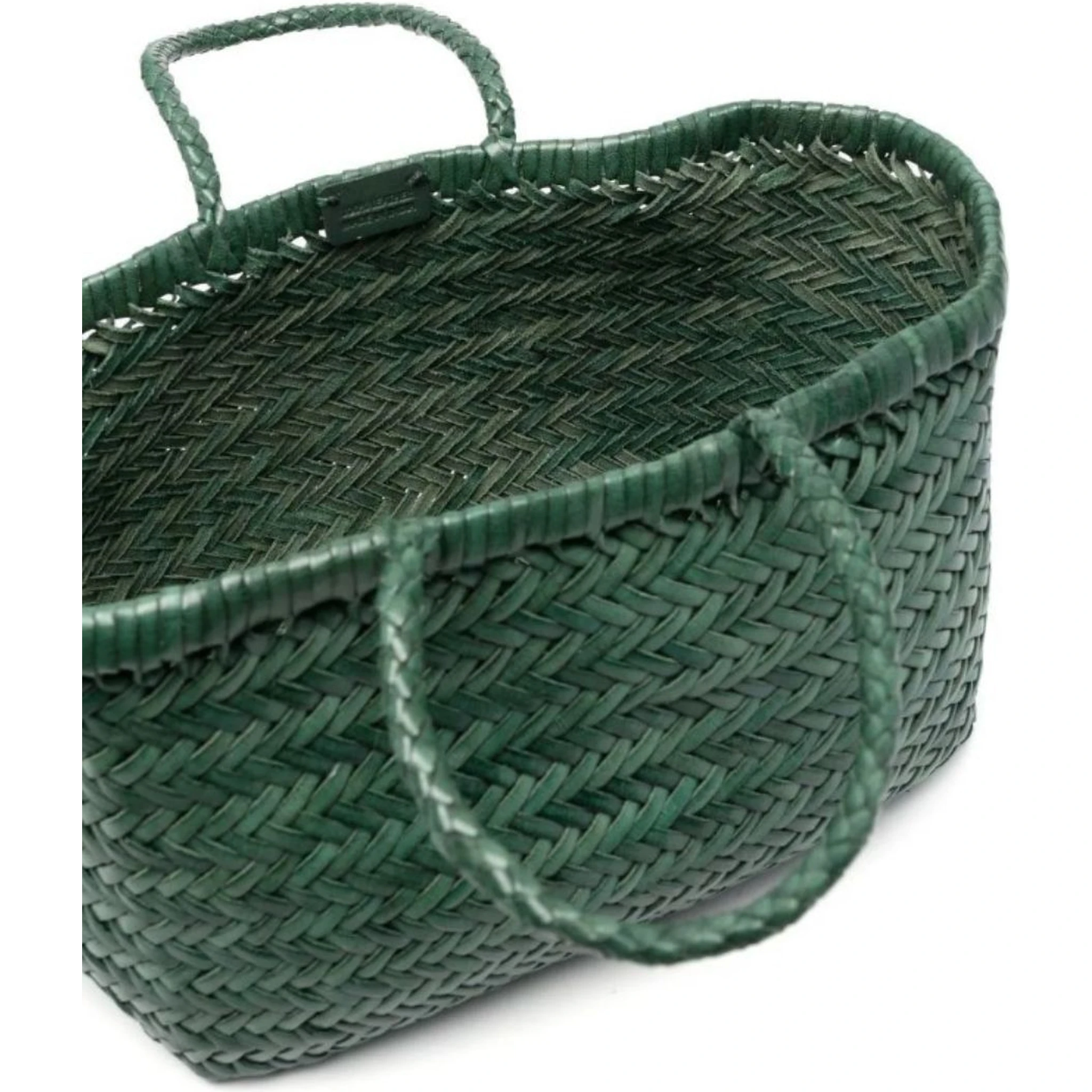 Triple Jump Green Handbag with Two Top Handles and Woven Design in Leather Woman
