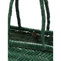 Triple Jump Green Handbag with Two Top Handles and Woven Design in Leather Woman