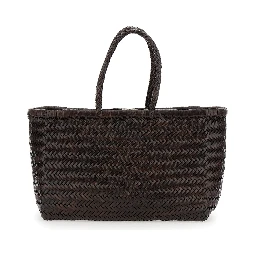 Bamboo Triple Jump Brown Tote Bag in Woven Leather Woman