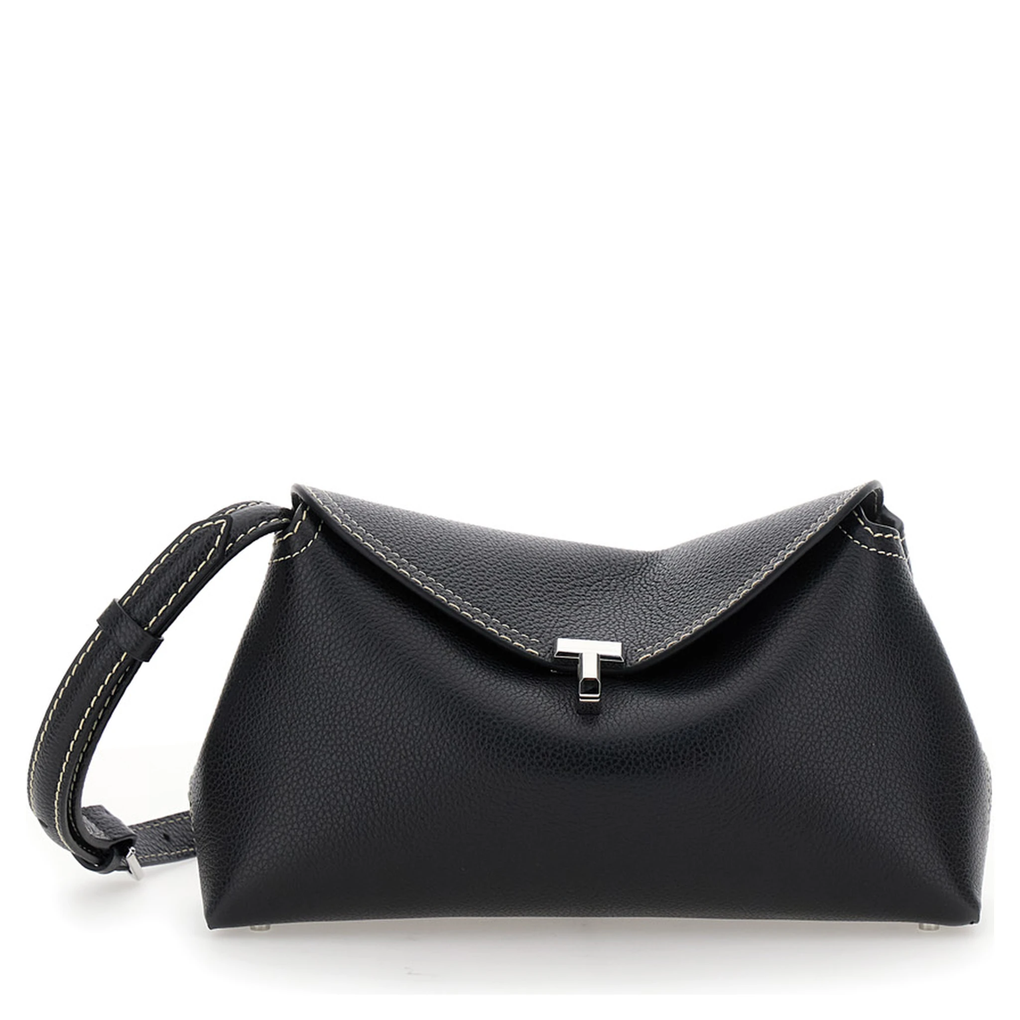 T-Lock Black Crossbody Bag with Twist Lock Closure in Hammered Leather Woman
