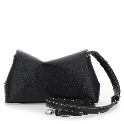 T-Lock Black Crossbody Bag with Twist Lock Closure in Hammered Leather Woman