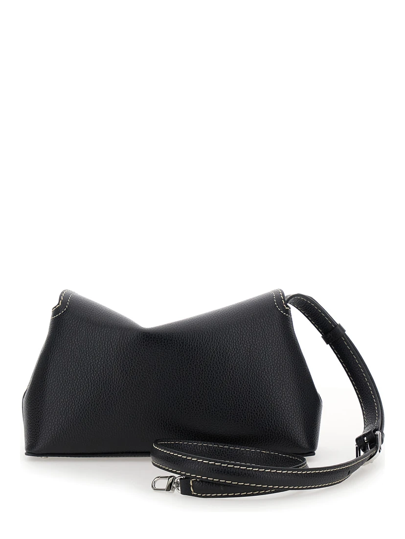 T-Lock Black Crossbody Bag with Twist Lock Closure in Hammered Leather Woman