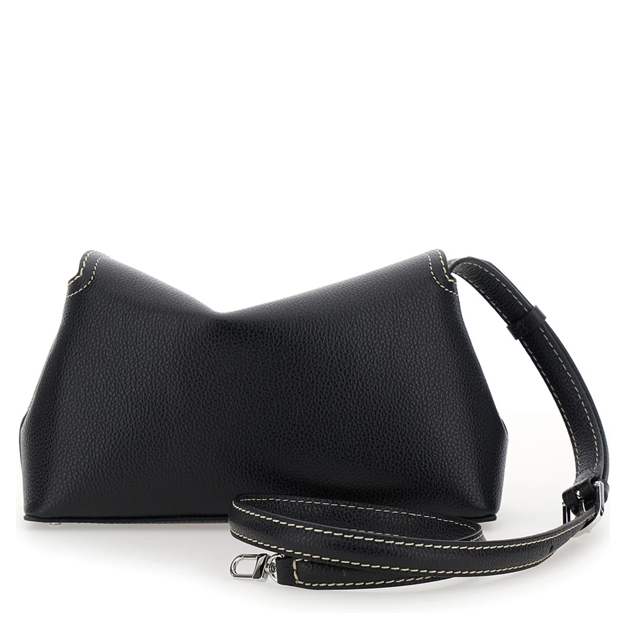 T-Lock Black Crossbody Bag with Twist Lock Closure in Hammered Leather Woman