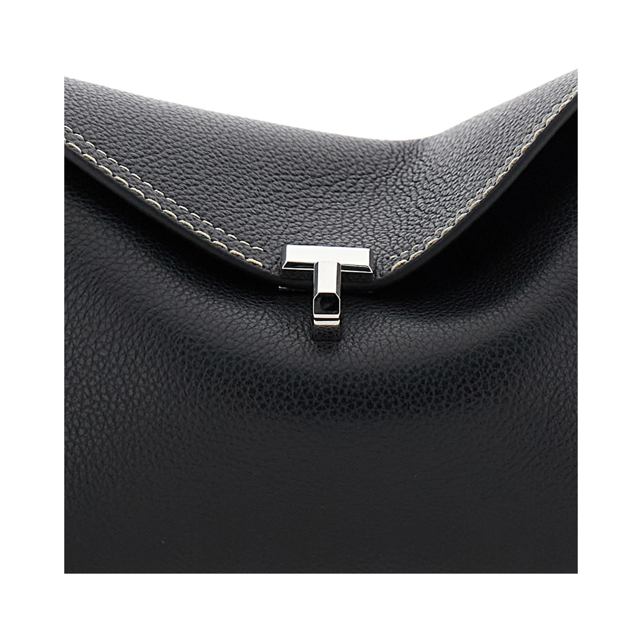 T-Lock Black Crossbody Bag with Twist Lock Closure in Hammered Leather Woman