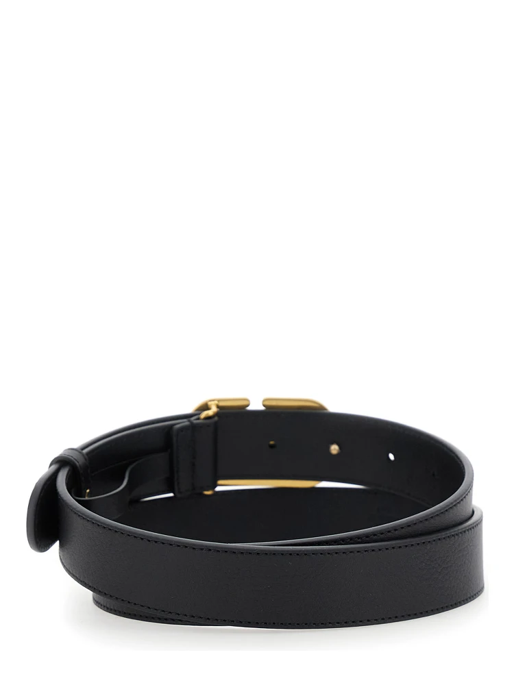 Black Belt with VLogo Buckle in Grained Leather Woman alternative