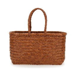 Bamboo Triple Jump Light Brown Tote Bag in Woven Leather Woman