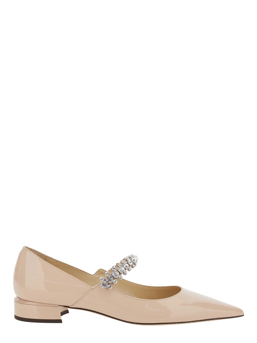 Pink Rhinestoned Ballet Shoes with Low Heel in Patent Leather Woman