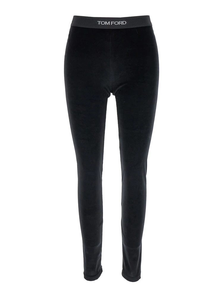 Black Leggings with Branded Band in Velvet Woman