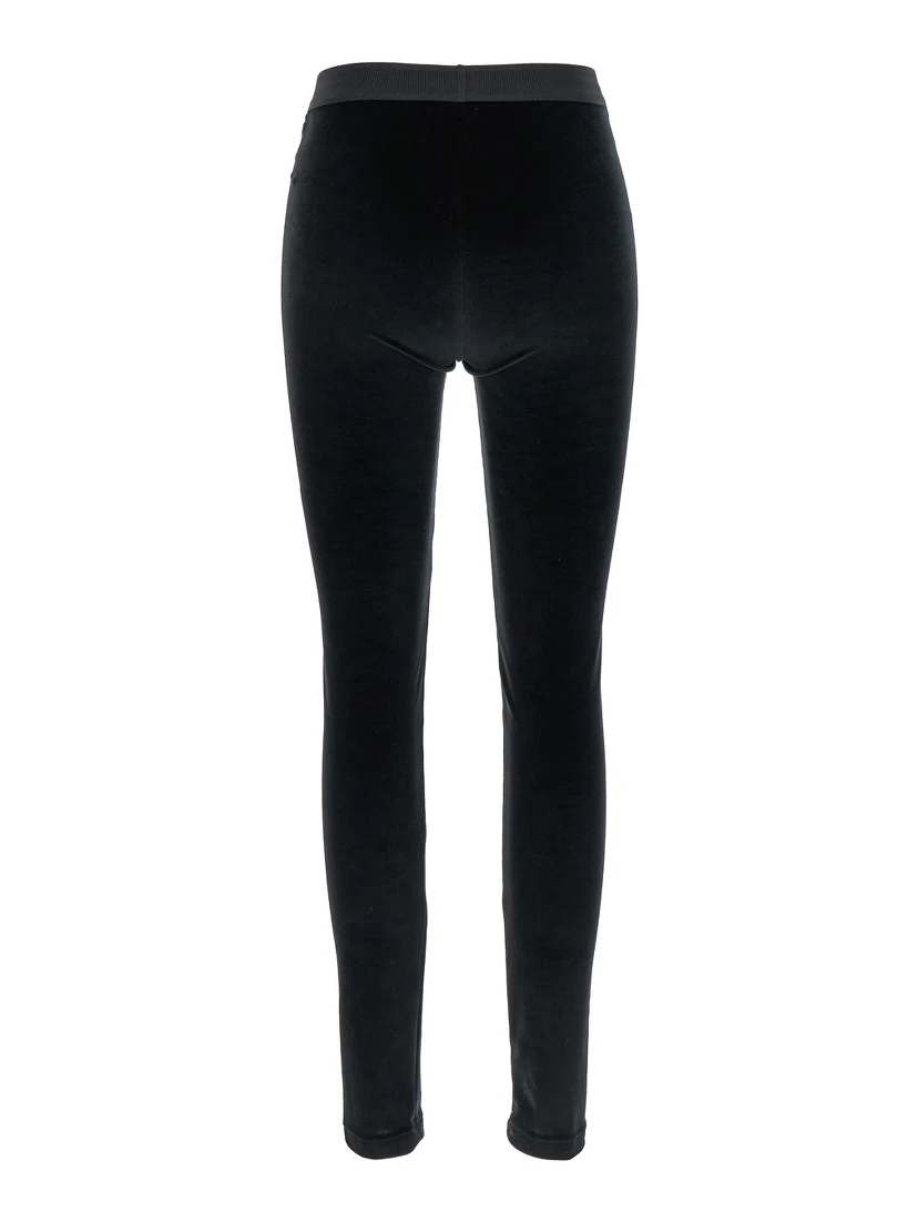 Black Leggings with Branded Band in Velvet Woman