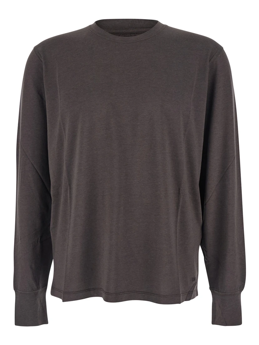 Brown Crewneck T-Shirt with Logo Detail on the Front in Cotton Blend Woman