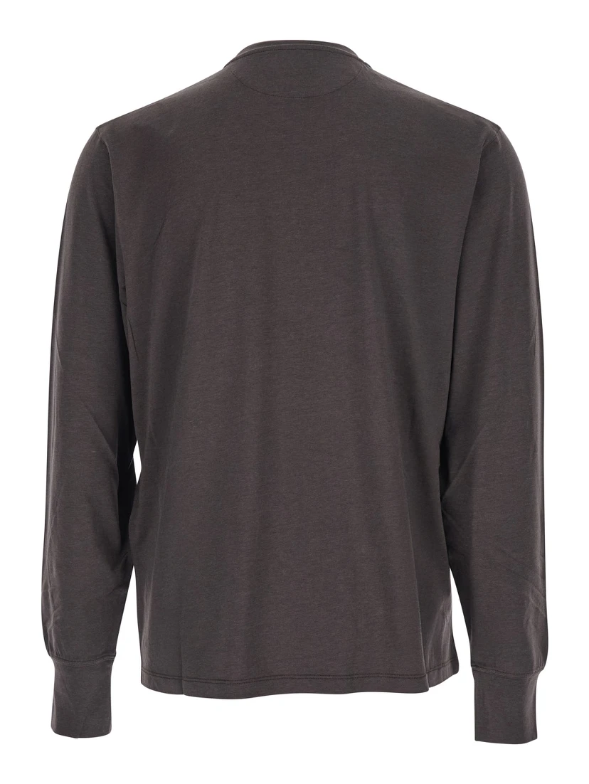 Brown Crewneck T-Shirt with Logo Detail on the Front in Cotton Blend Woman