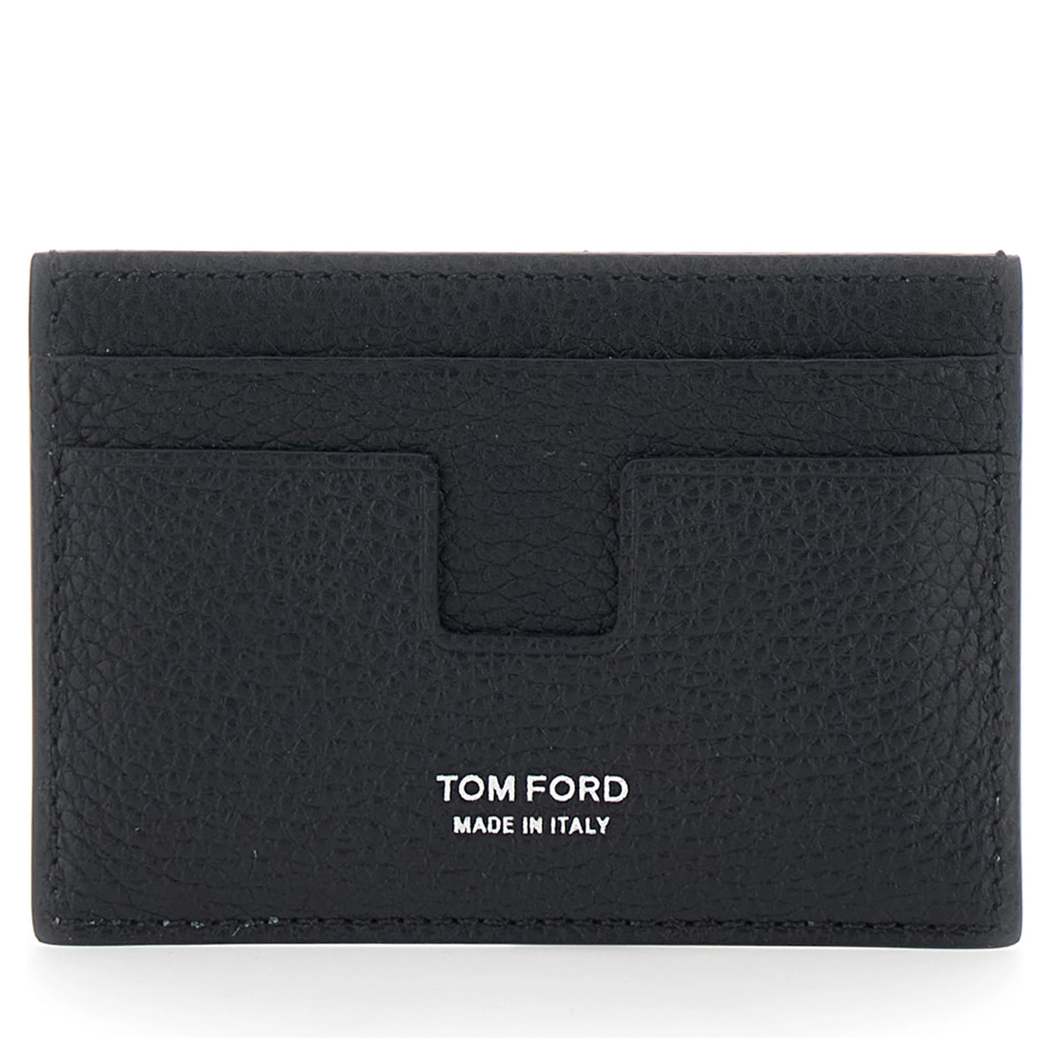 Black Card Holder with Embossed Lgoo Lettering on the Front and Money Clip in Grained Leather Man