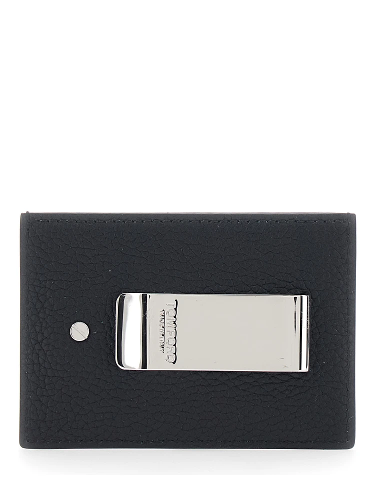 Black Card Holder with Embossed Lgoo Lettering on the Front and Money Clip in Grained Leather Man alternative