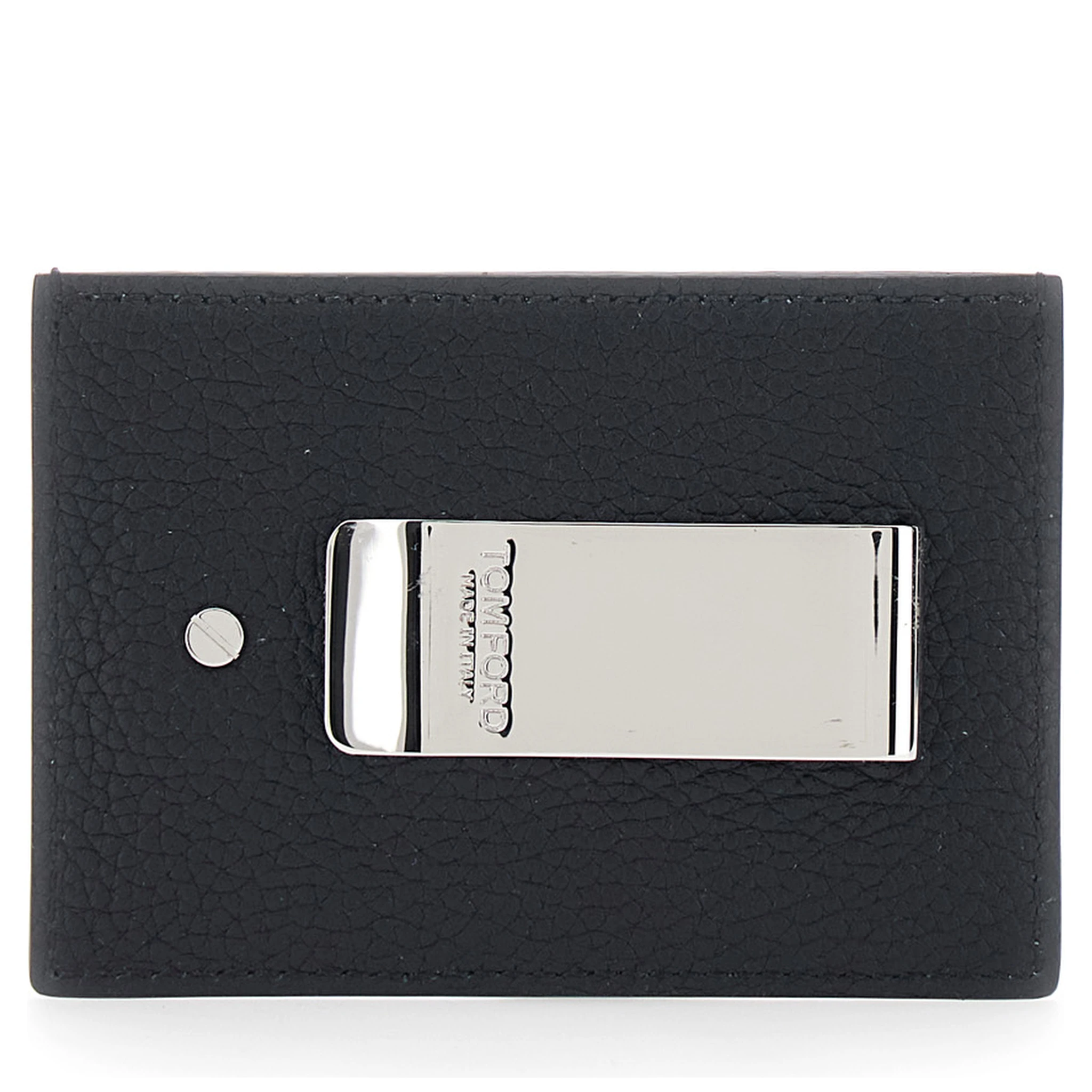 Black Card Holder with Embossed Lgoo Lettering on the Front and Money Clip in Grained Leather Man
