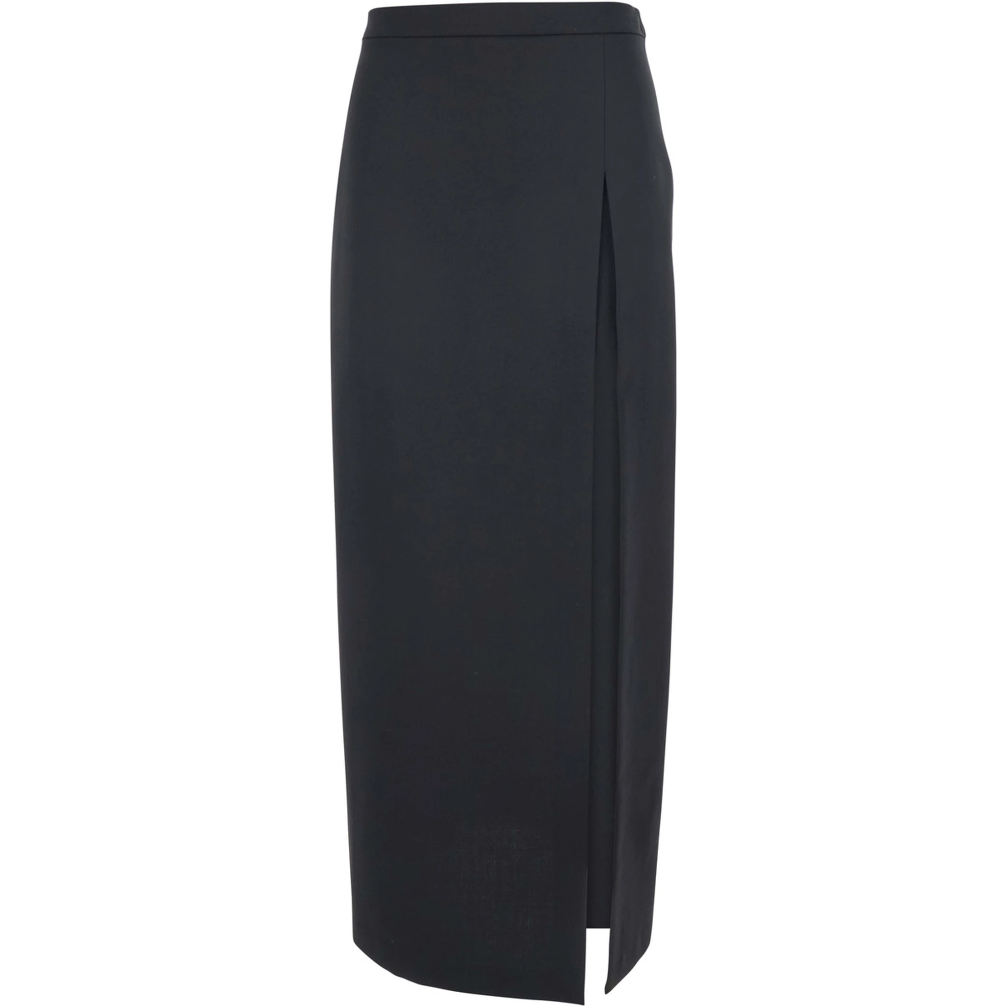 Black Skirt with Front Single Slit in Fabric Woman