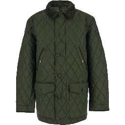 Green Jacket with Corduroy Collar and Logo Patch on the Sleeve in Cotton Man