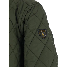 Green Jacket with Corduroy Collar and Logo Patch on the Sleeve in Cotton Man