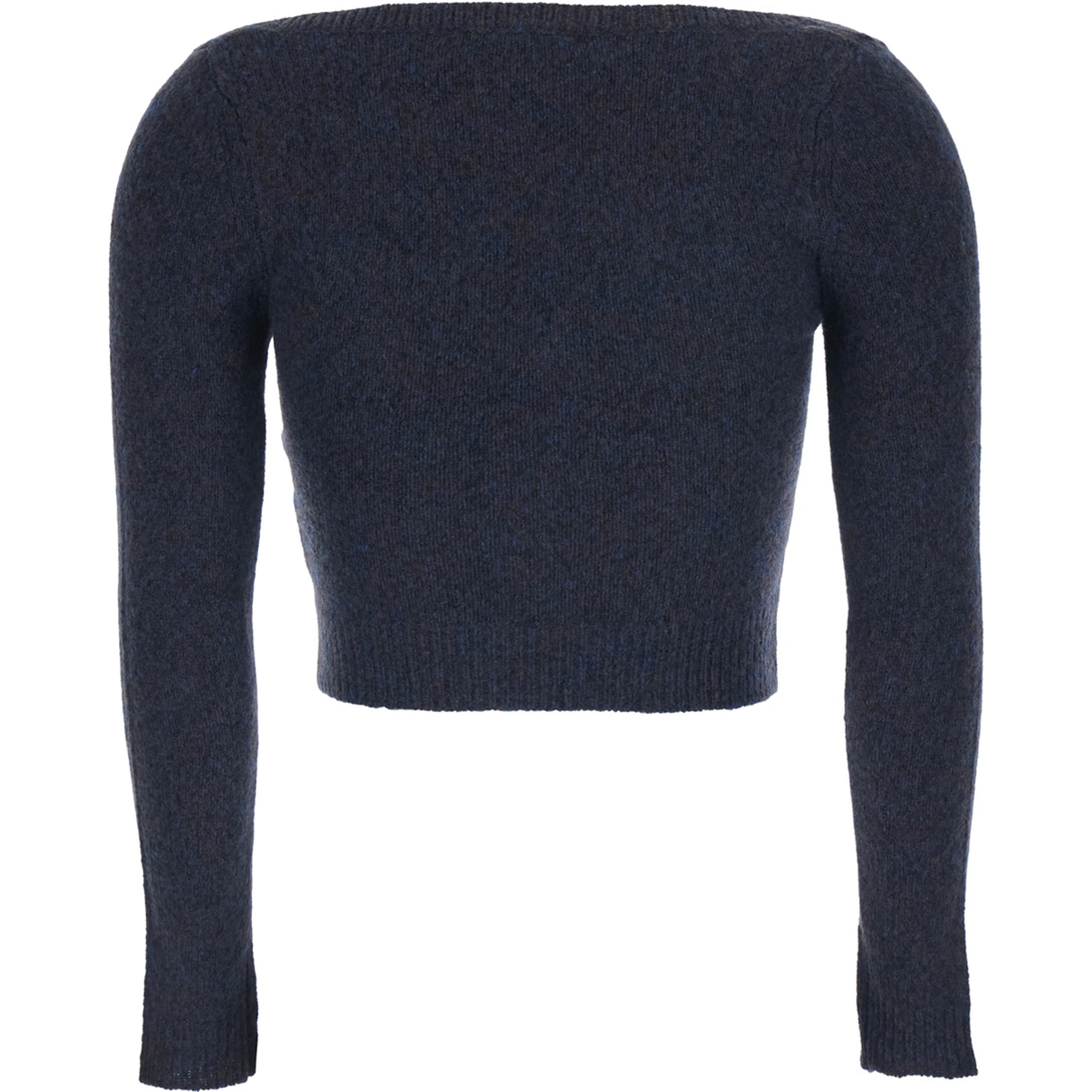 Blue Cardigan with Wide Round Neck and Logo Embroidery on the Front in Wool Blend Woman