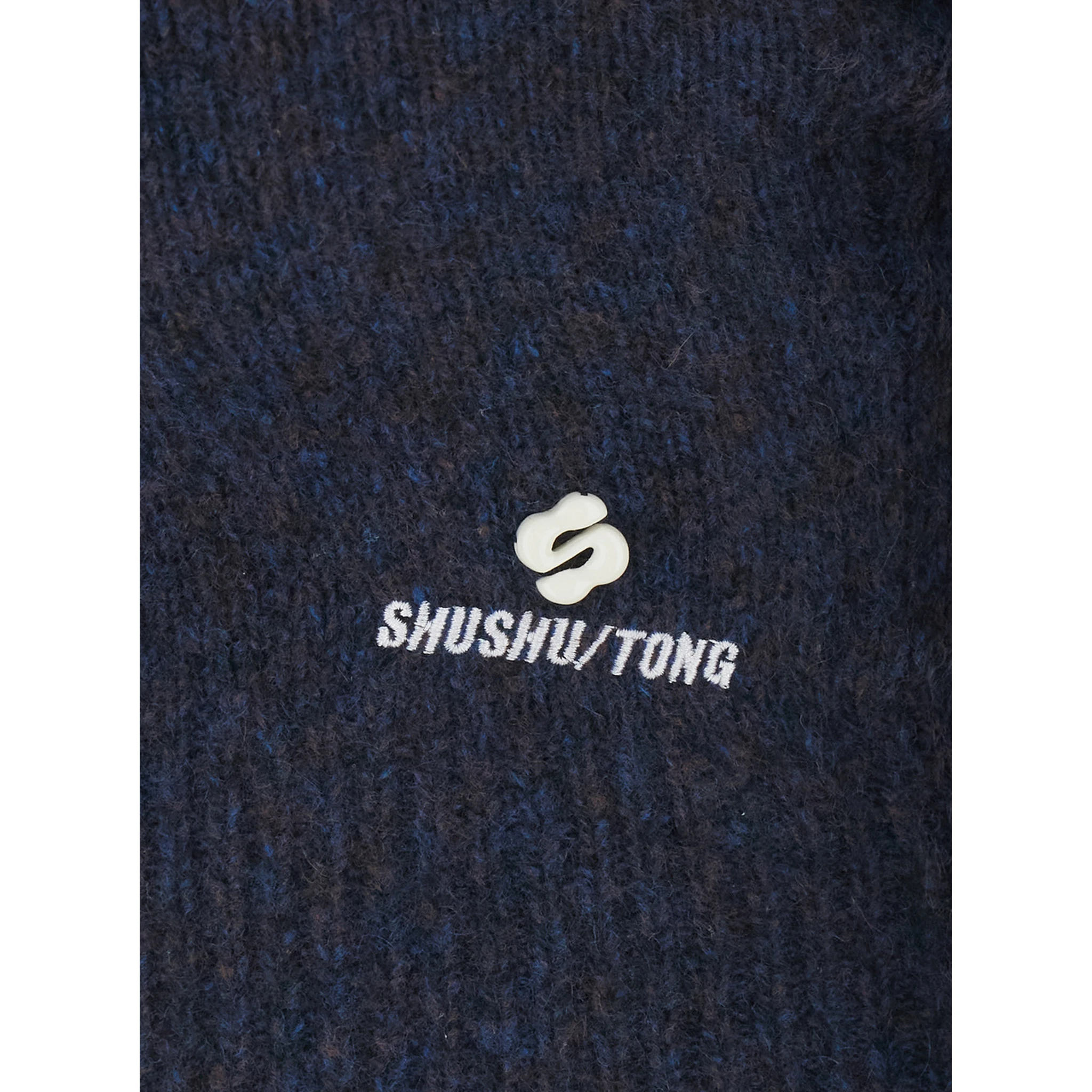 Blue Cardigan with Wide Round Neck and Logo Embroidery on the Front in Wool Blend Woman