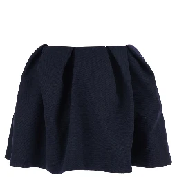 Blue Pleated Miniskirt with Rear Concealed Zip Closure in Wool Woman