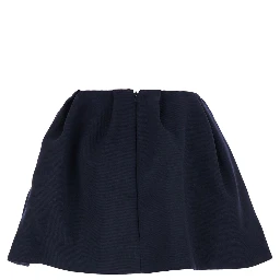 Blue Pleated Miniskirt with Rear Concealed Zip Closure in Wool Woman