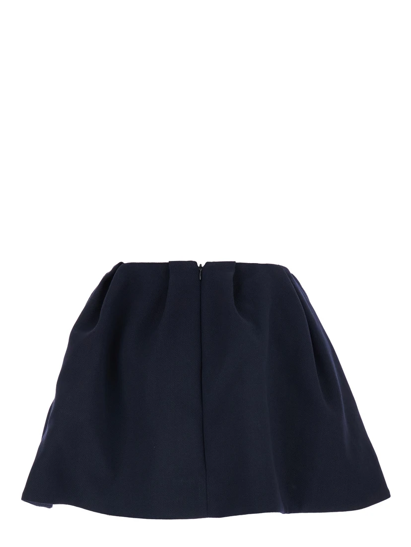 Blue Pleated Miniskirt with Rear Concealed Zip Closure in Wool Woman
