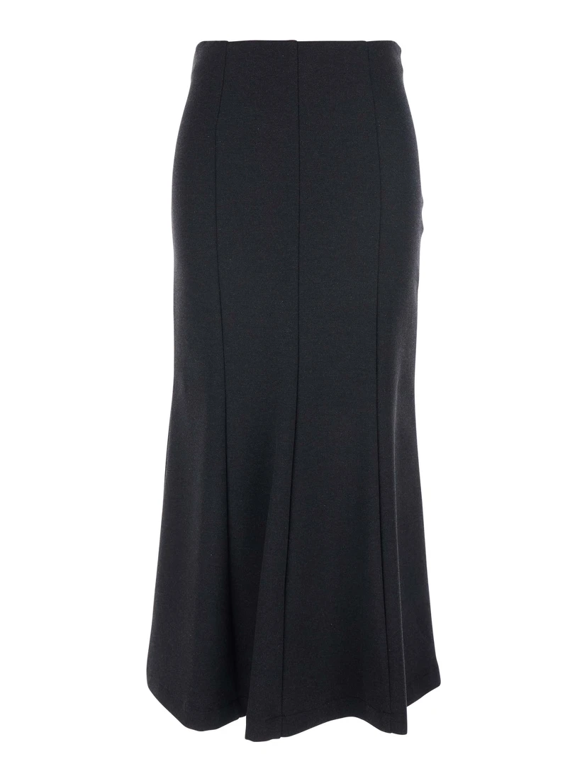 Grey Long Skirt with Pleated Details and Side Concealed Zip Closure in Viscose Blend Stretch Woman