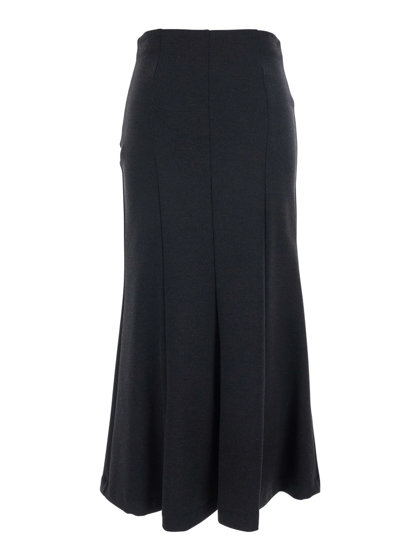 Grey Long Skirt with Pleated Details and Side Concealed Zip Closure in Viscose Blend Stretch Woman