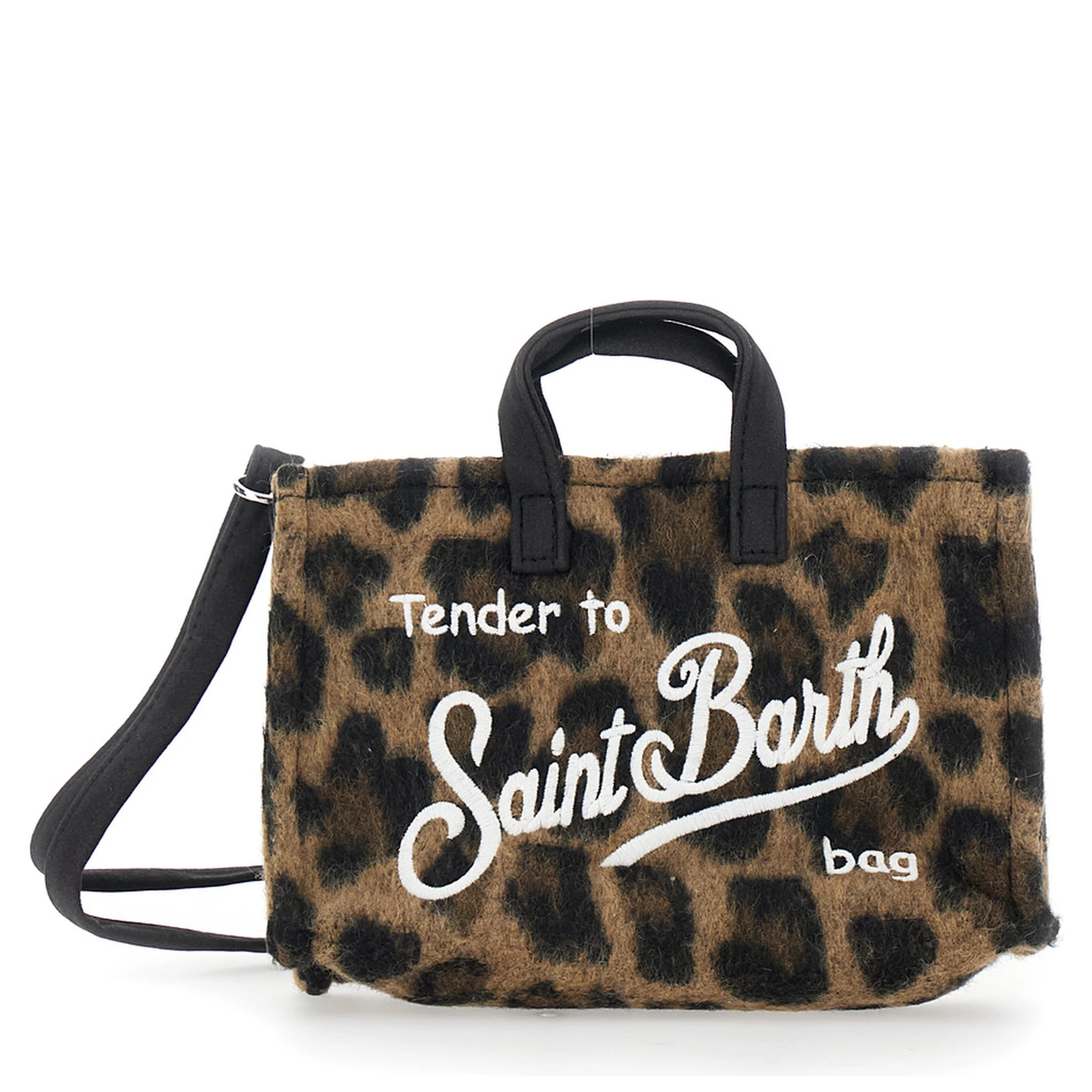 Brown Handbag with Logo Lettering on the Front and Leopard Motif in Faux Fur Girl