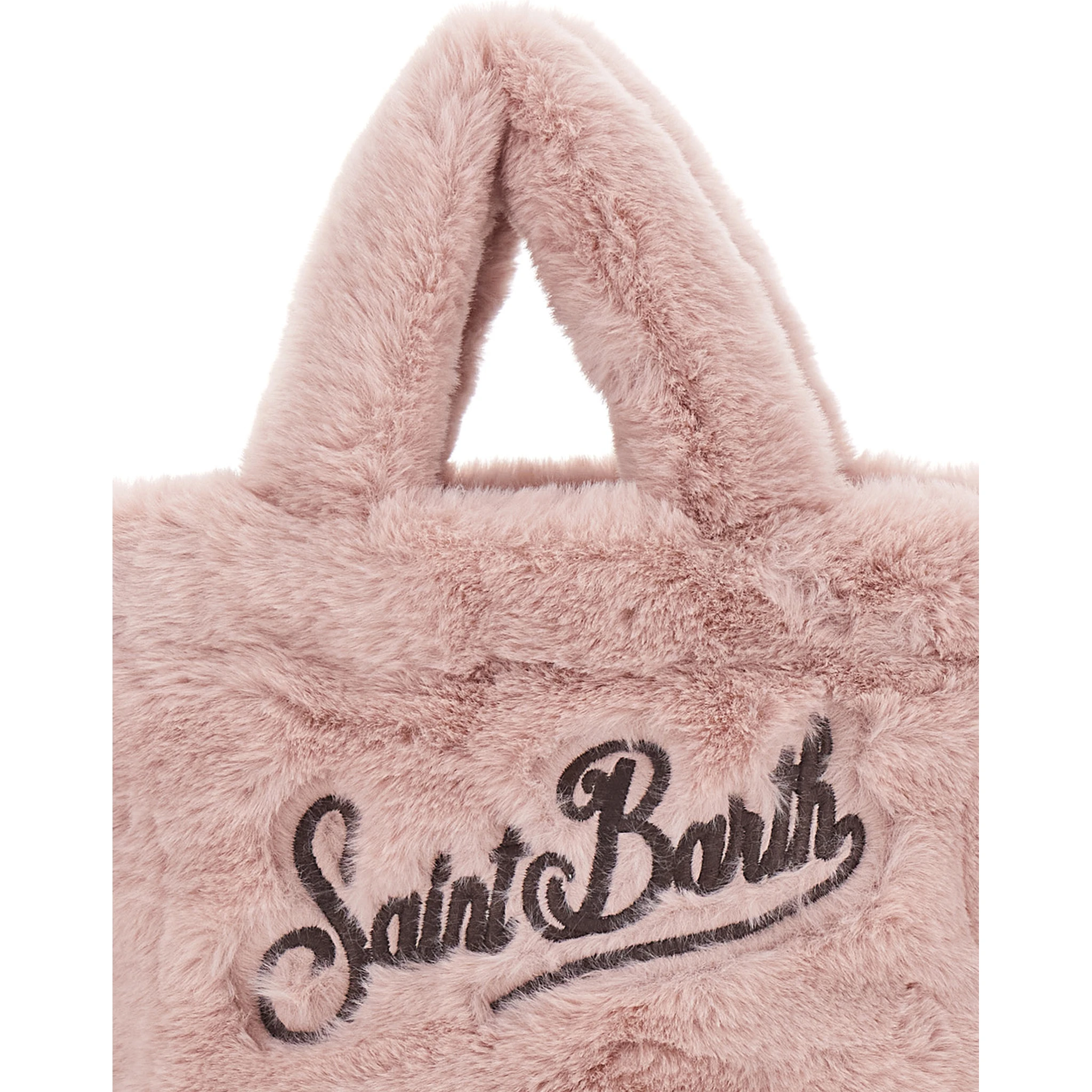 Vanity Mini Pink Handbag with Logo Lettering on Front and Back and Leopard Print in Eco Fur Girl
