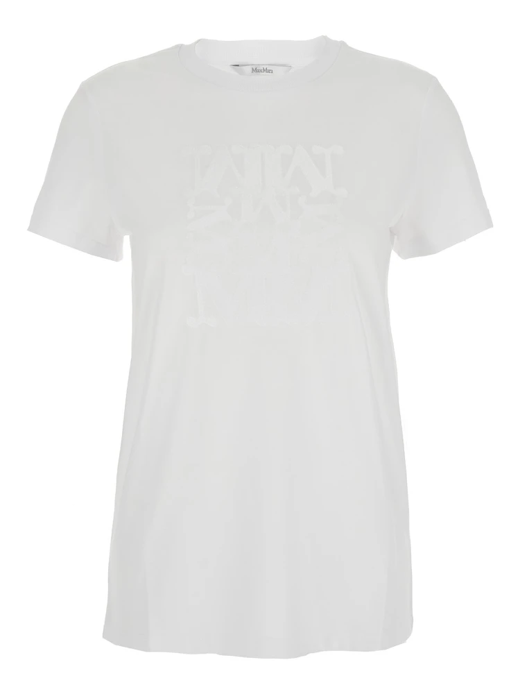 White Crewneck T-Shirt with Tonal Logo on the Front in Cotton Woman