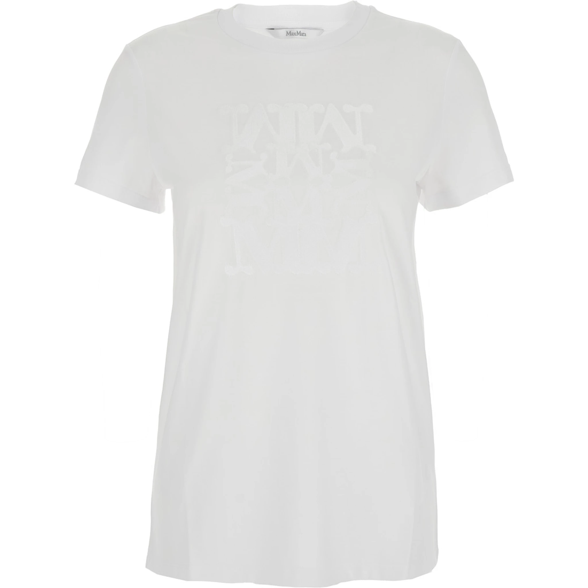 White Crewneck T-Shirt with Tonal Logo on the Front in Cotton Woman