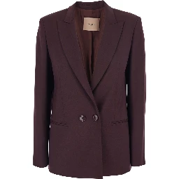 Bordeaux Double-Breasted Jacket with Classic Lapels in Wool and Fabric Blend Woman