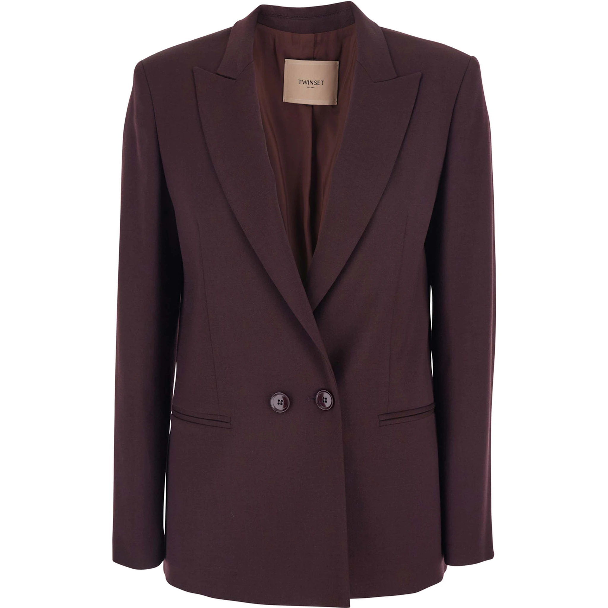 Bordeaux Double-Breasted Jacket with Classic Lapels in Wool and Fabric Blend Woman