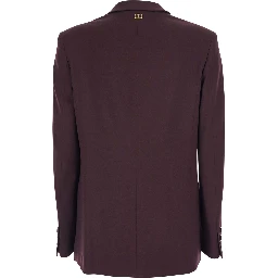 Bordeaux Double-Breasted Jacket with Classic Lapels in Wool and Fabric Blend Woman
