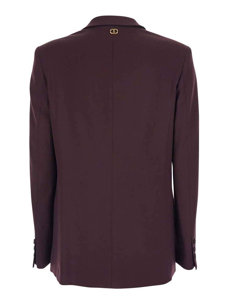 Bordeaux Double-Breasted Jacket with Classic Lapels in Wool and Fabric Blend Woman alternative